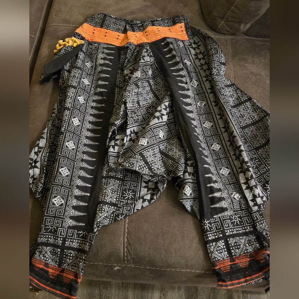 Black and Orange Patterned Wide Leg Pants